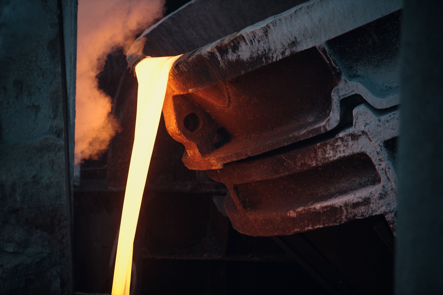 Molten gold during processing